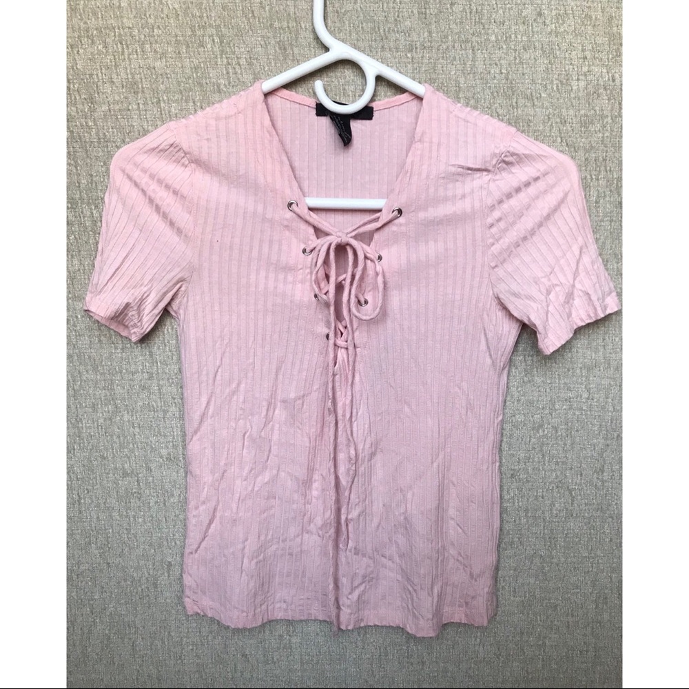 Forever21 Pink Lace Up Tee